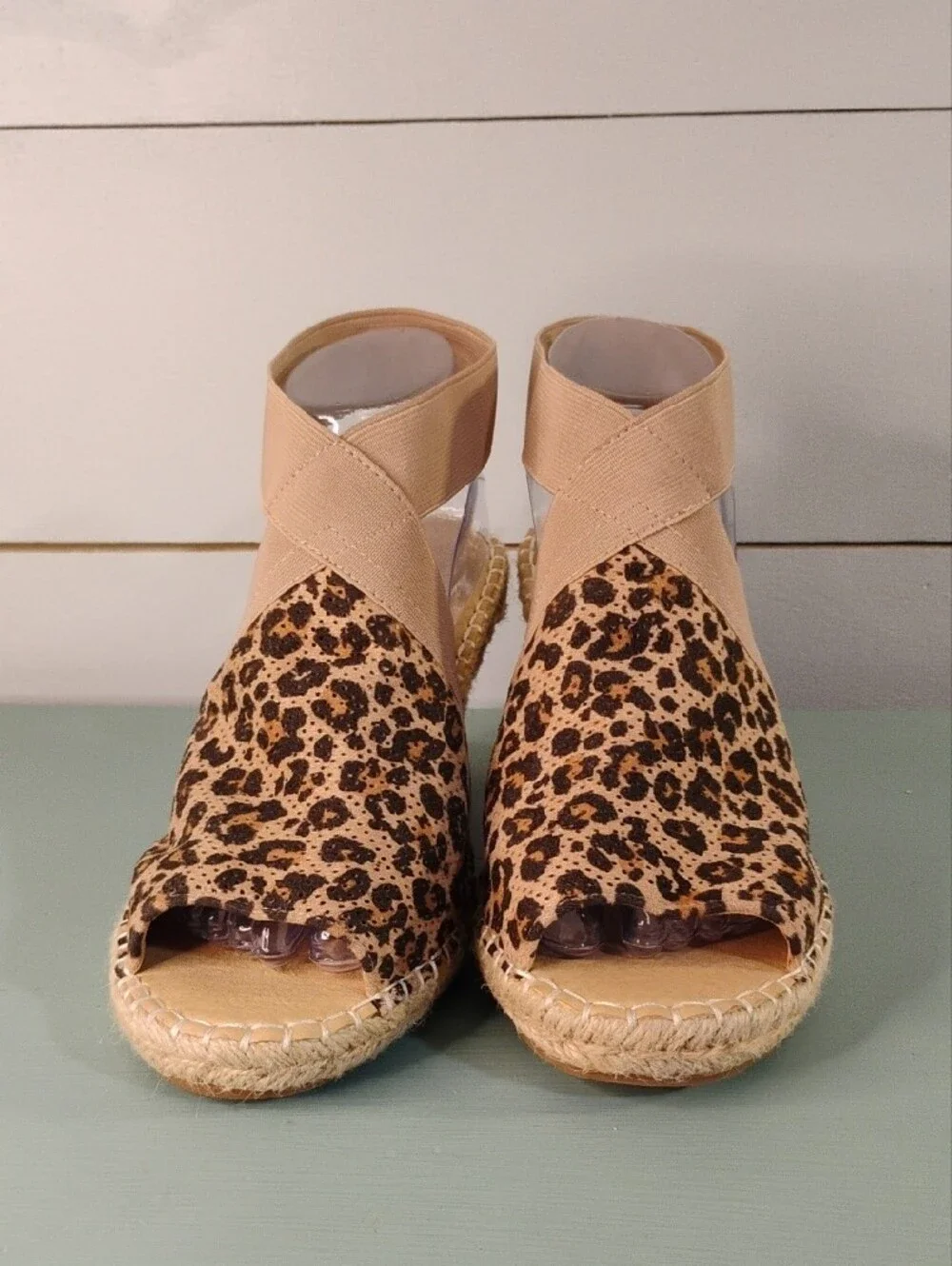 Leopard Print Wedge Espadrille Sandals - Beige 8.5